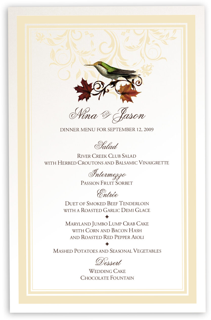 Fall Indy Flourish Wedding Menu Cards and Rehearsal Dinner Menus with